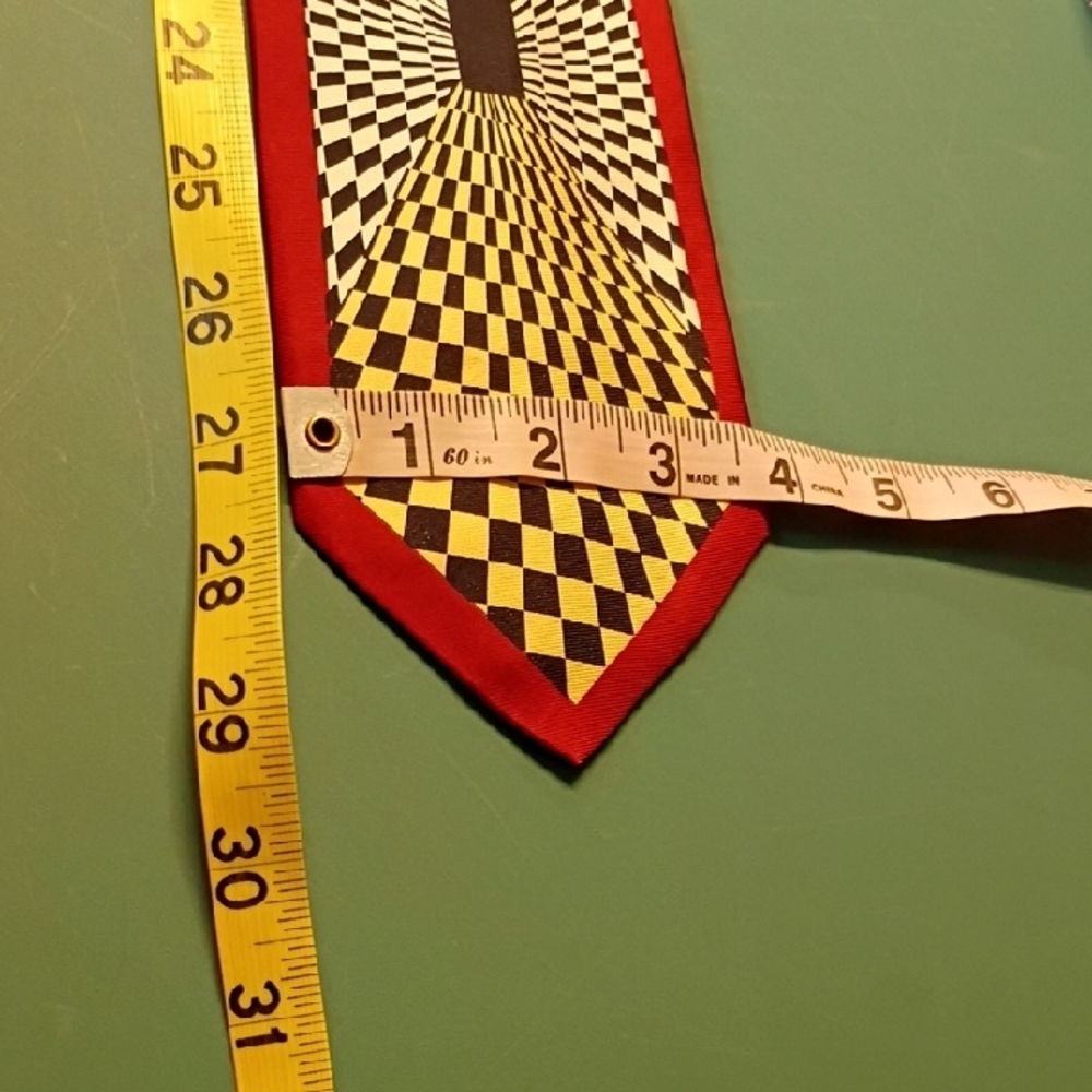 Psychedelic Pattern Red And Black Checkered Silk … - image 3